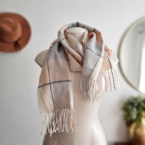 VTG Hunters Run Scarf Womens Cashmere Feel Cozy Wrap Plaid Acrylic Fringed